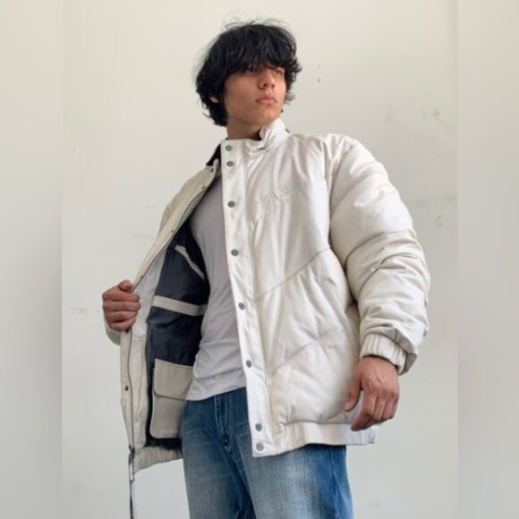 Men's Sean John Vintage Dirty White Quilty Genuine Leather Jacket NWT